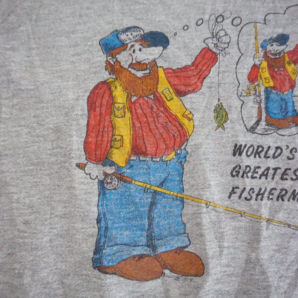 VTG Gray World's Greatest Fisherman Graphic Crewneck Sweatshirt Outdoorsy XL - Picture 8 of 10